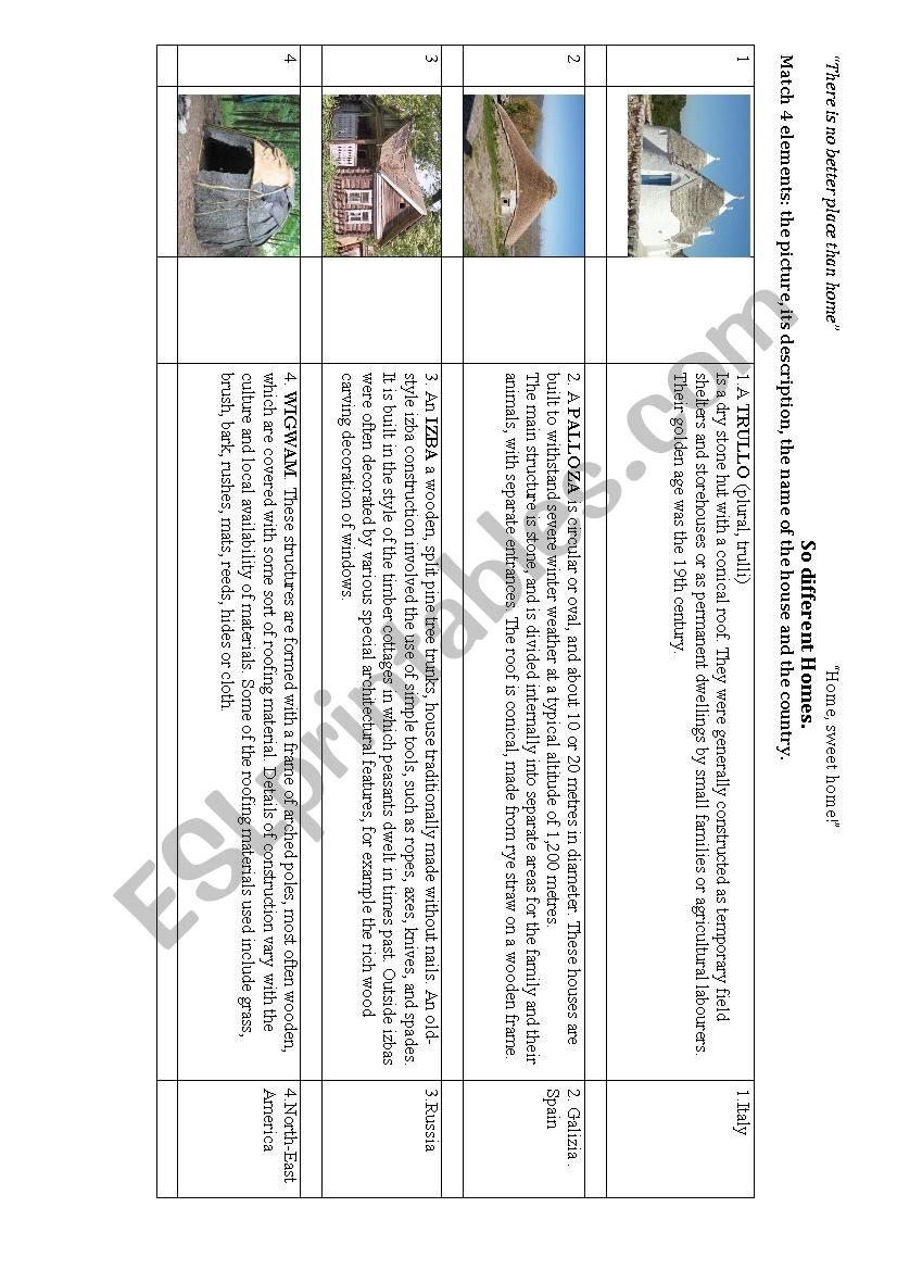 Different Homes worksheet