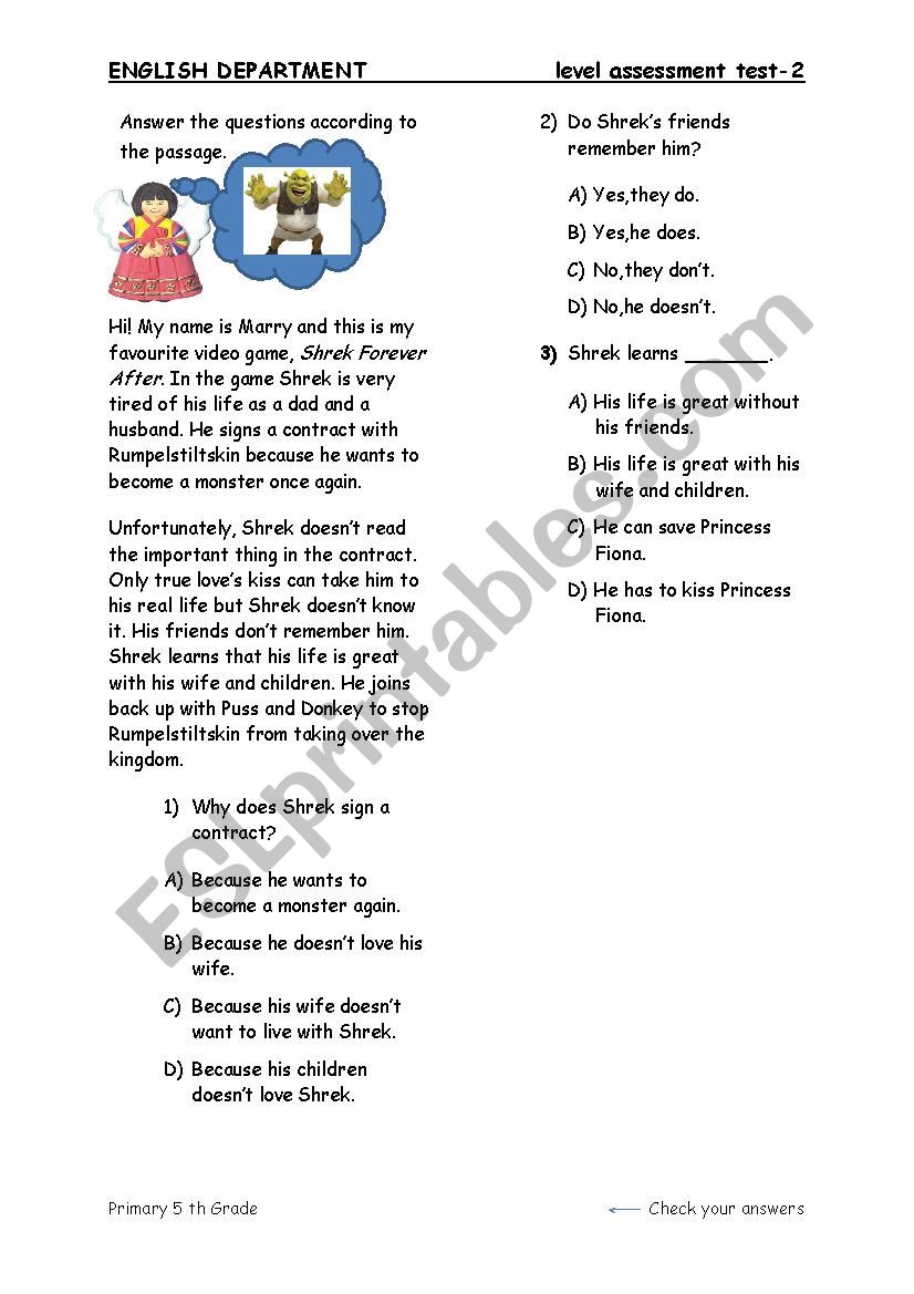 cont. of the test about present simple and past