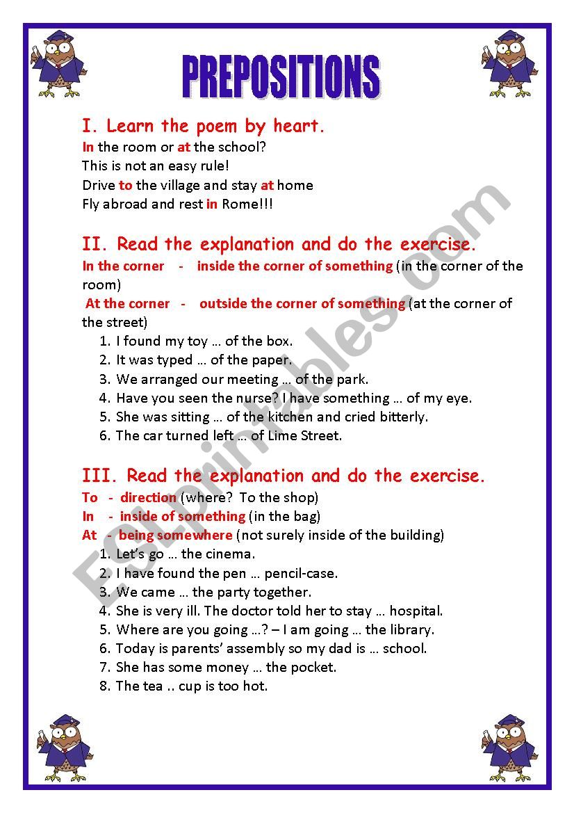 preposition worksheet