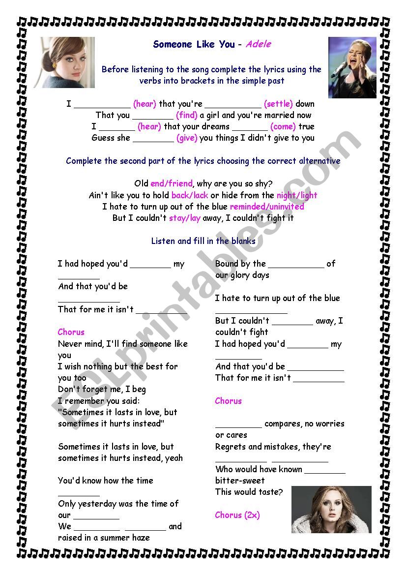 Adele - Someone like you worksheet