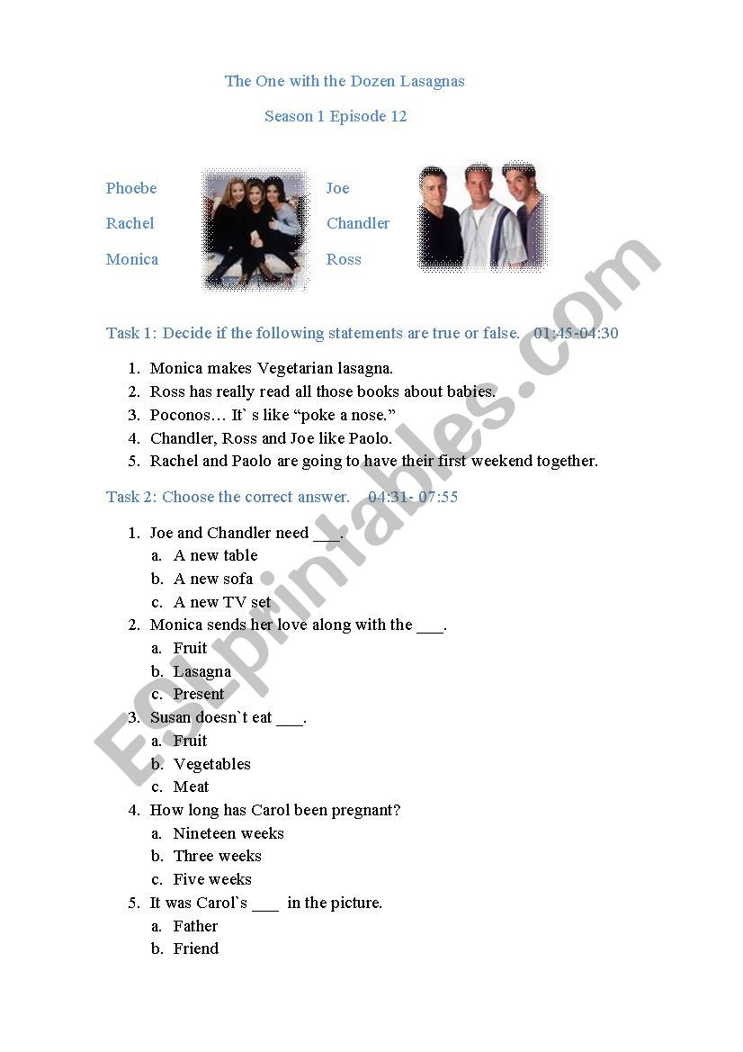 Friends Season 1 Episode 12 worksheet