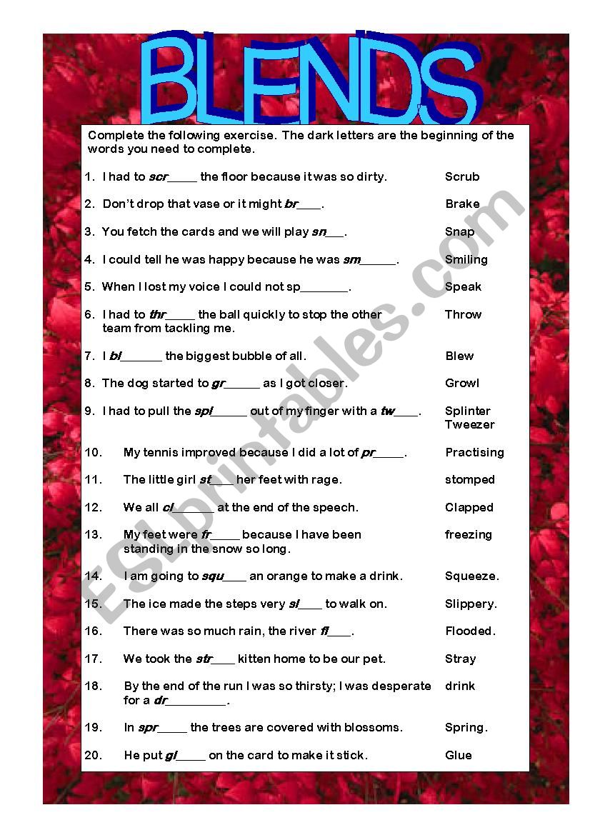 BLENDS worksheet