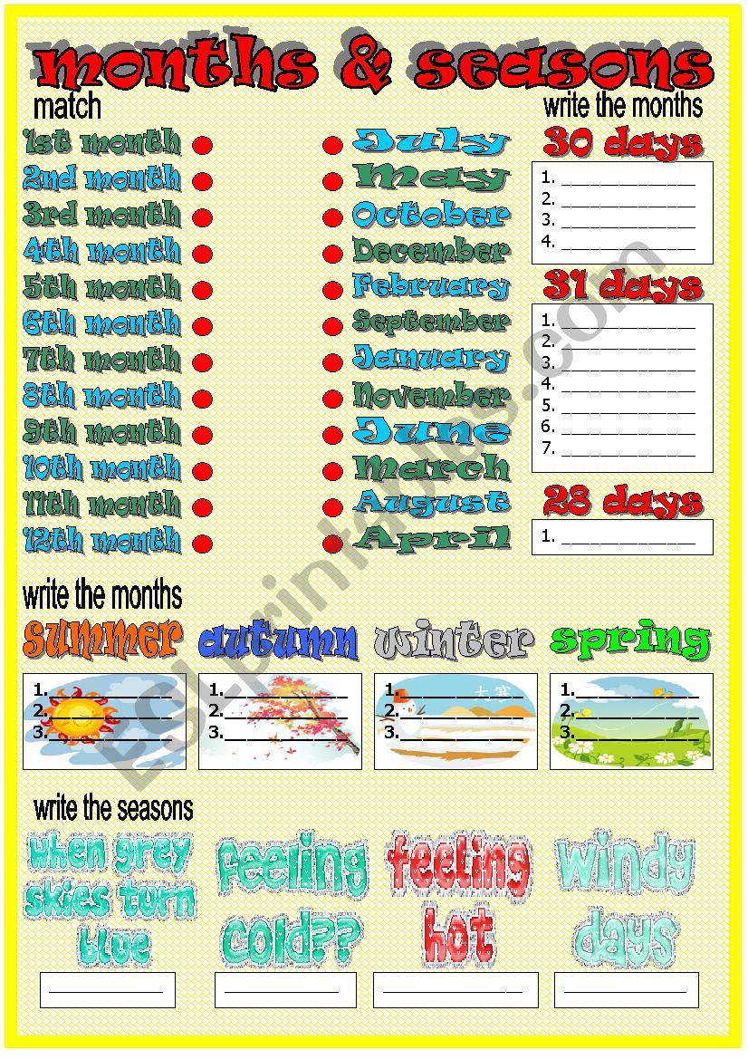 months & seasons worksheet