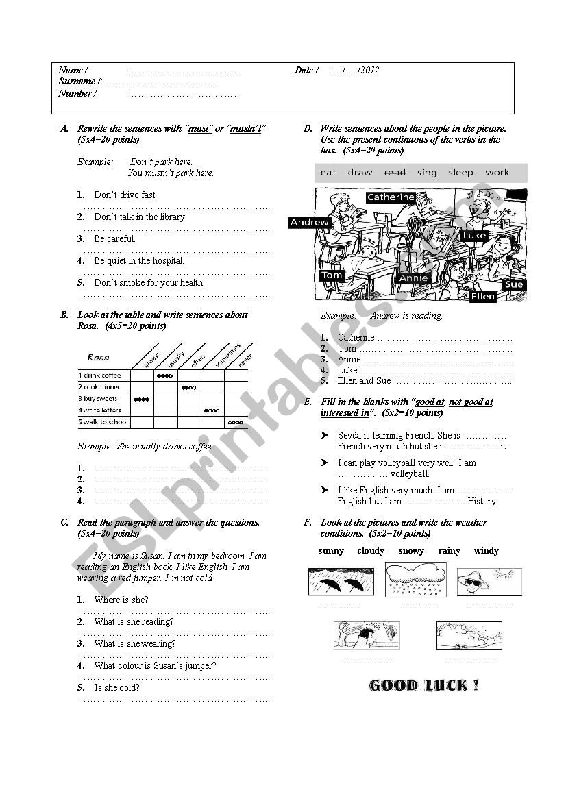 AN EXAM worksheet