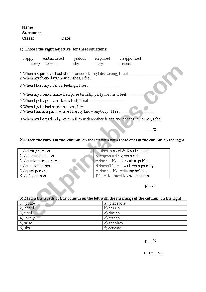 feelings worksheet
