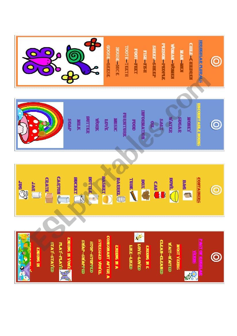 Bookmarks worksheet