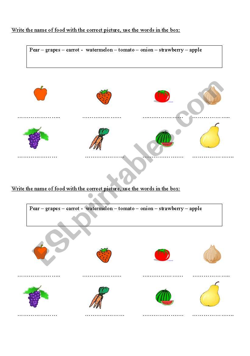 fruits and vegtabels worksheet