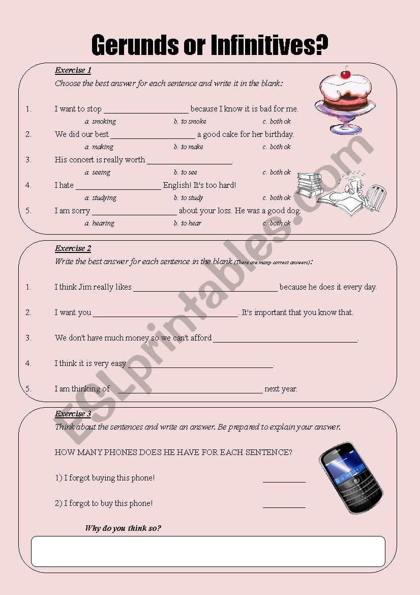 Gerunds versus Infinitives worksheet