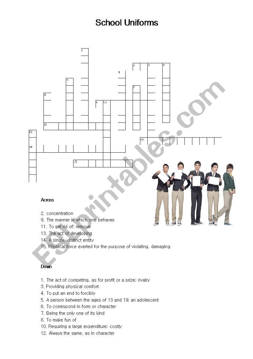 School Uniforms Crossword worksheet