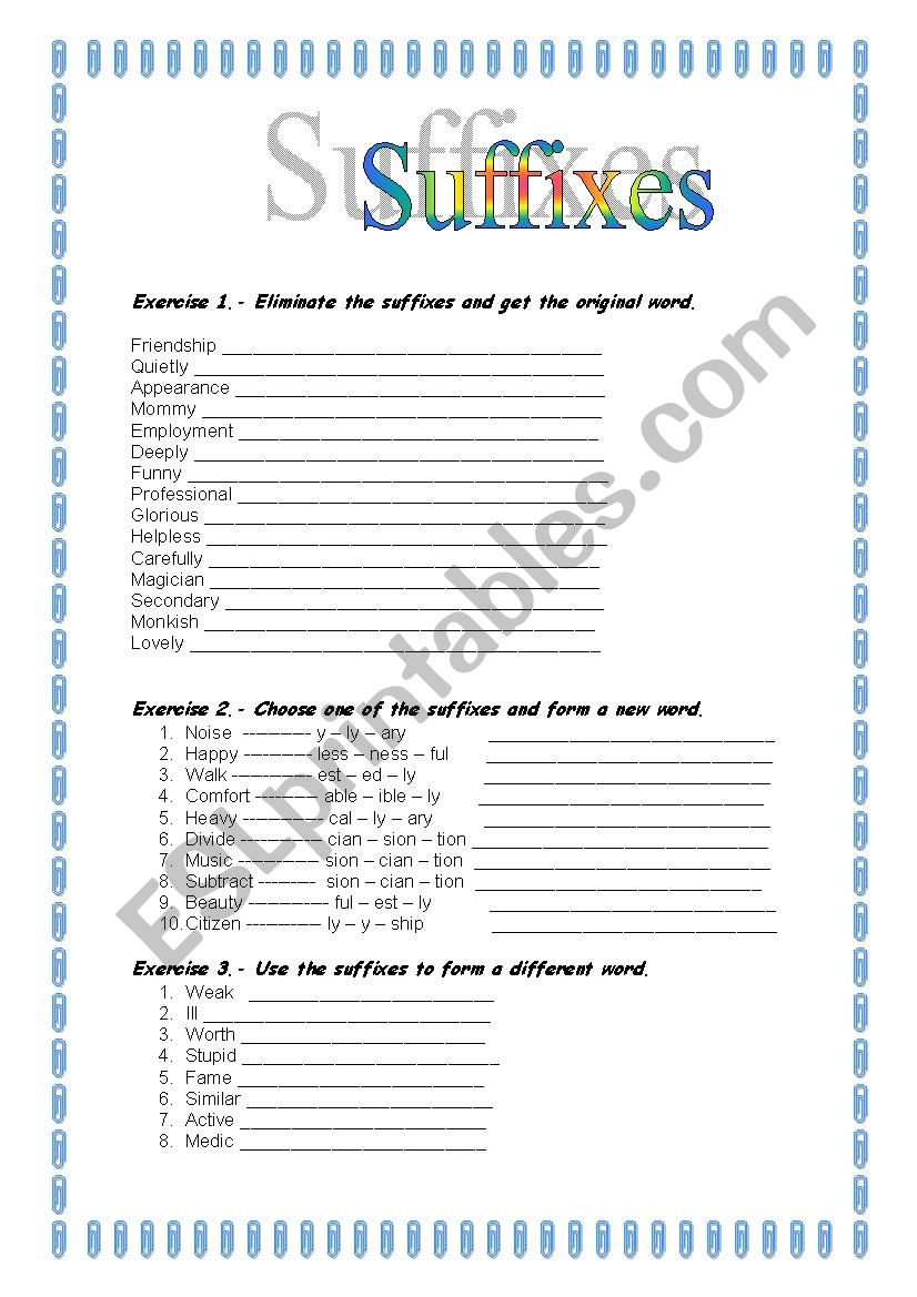 Suffixes worksheet worksheet
