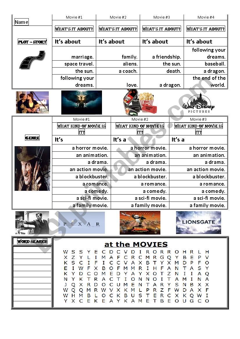 At The Movies  worksheet