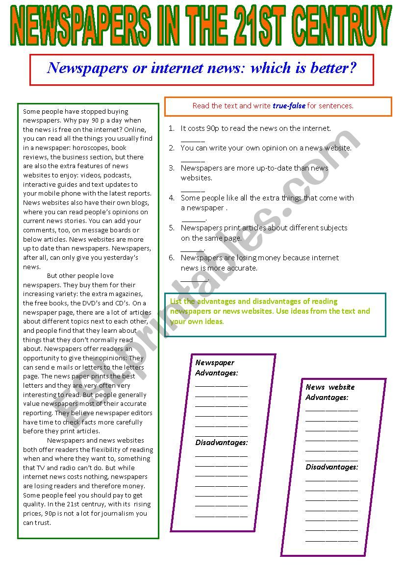 Reading  worksheet