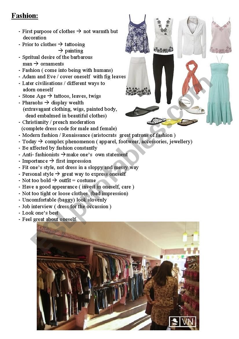 fashion worksheet