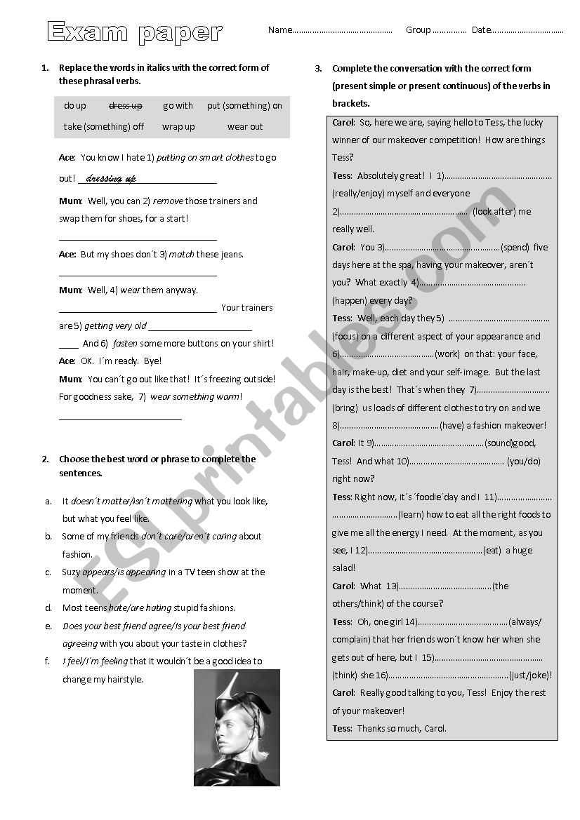 Exam Paper B1+ worksheet