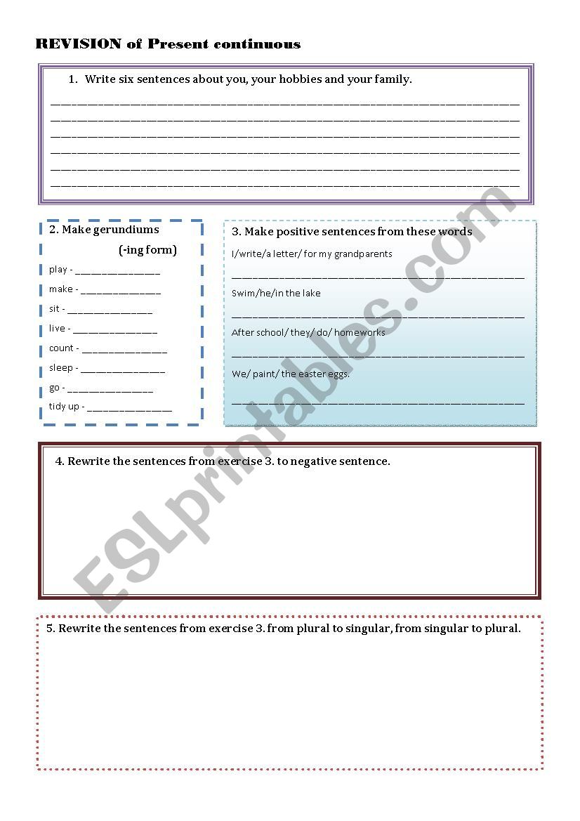 Present continuous worksheet