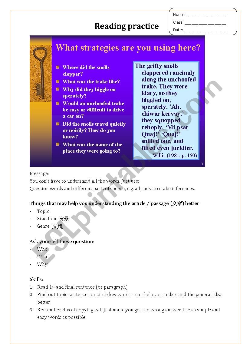 Fast track reading skill worksheet