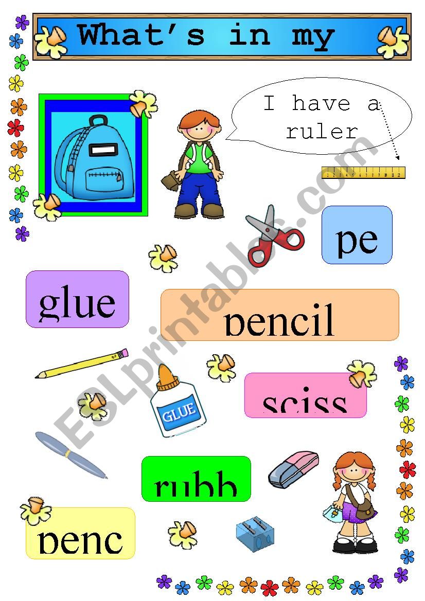 Whats in my schoolbag?? worksheet