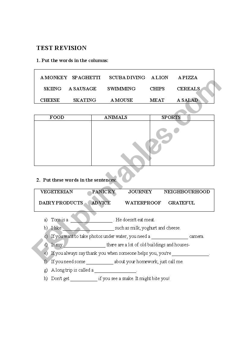 TEST REVISION (PAST SIMPLE)  worksheet