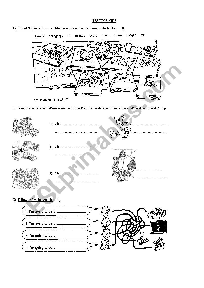 test for kids worksheet