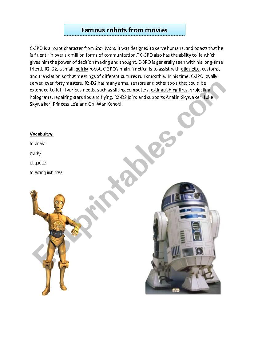 Robots from movies worksheet