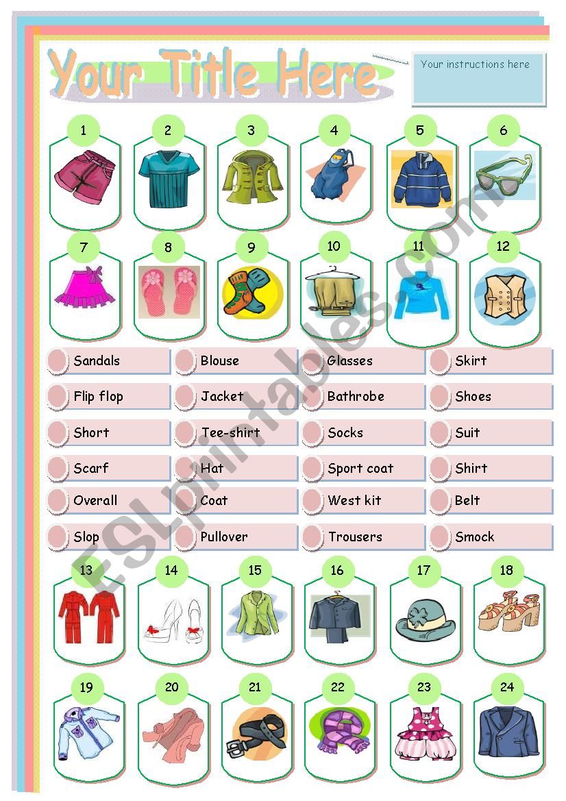 clothes matching worksheet