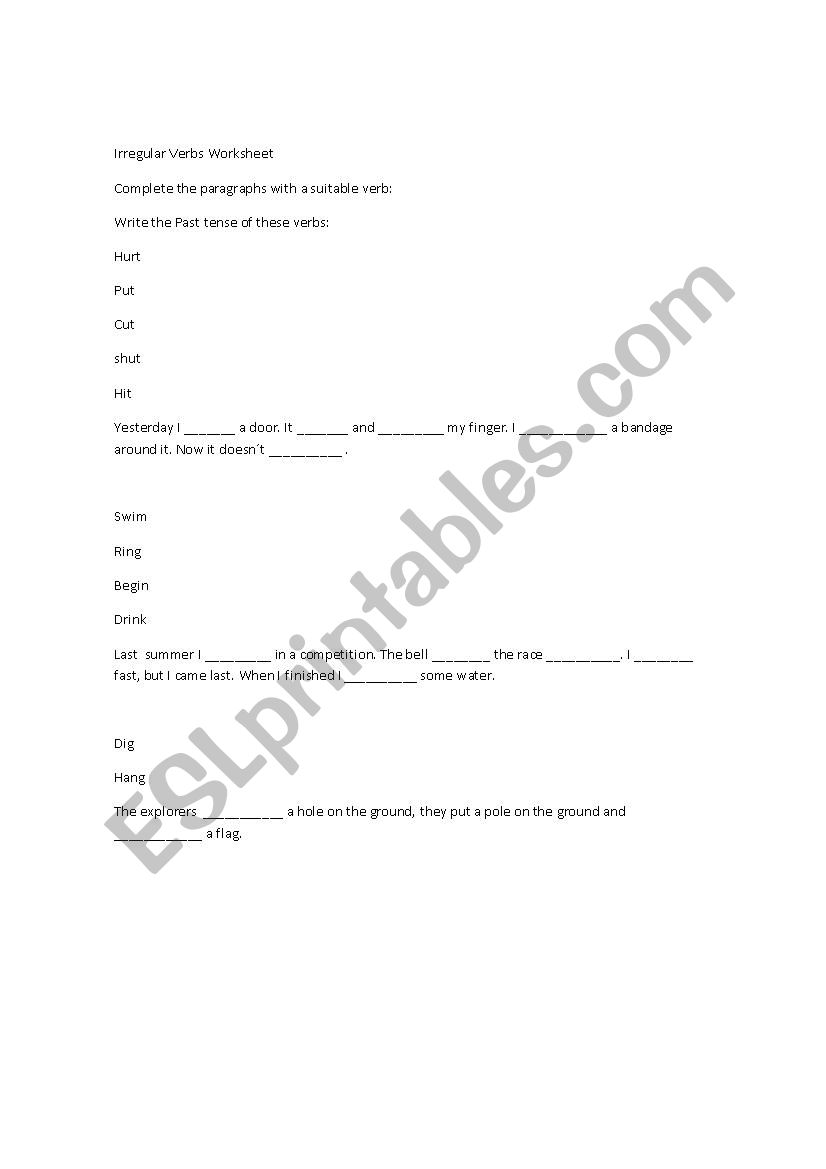 Irregular Verbs worksheet