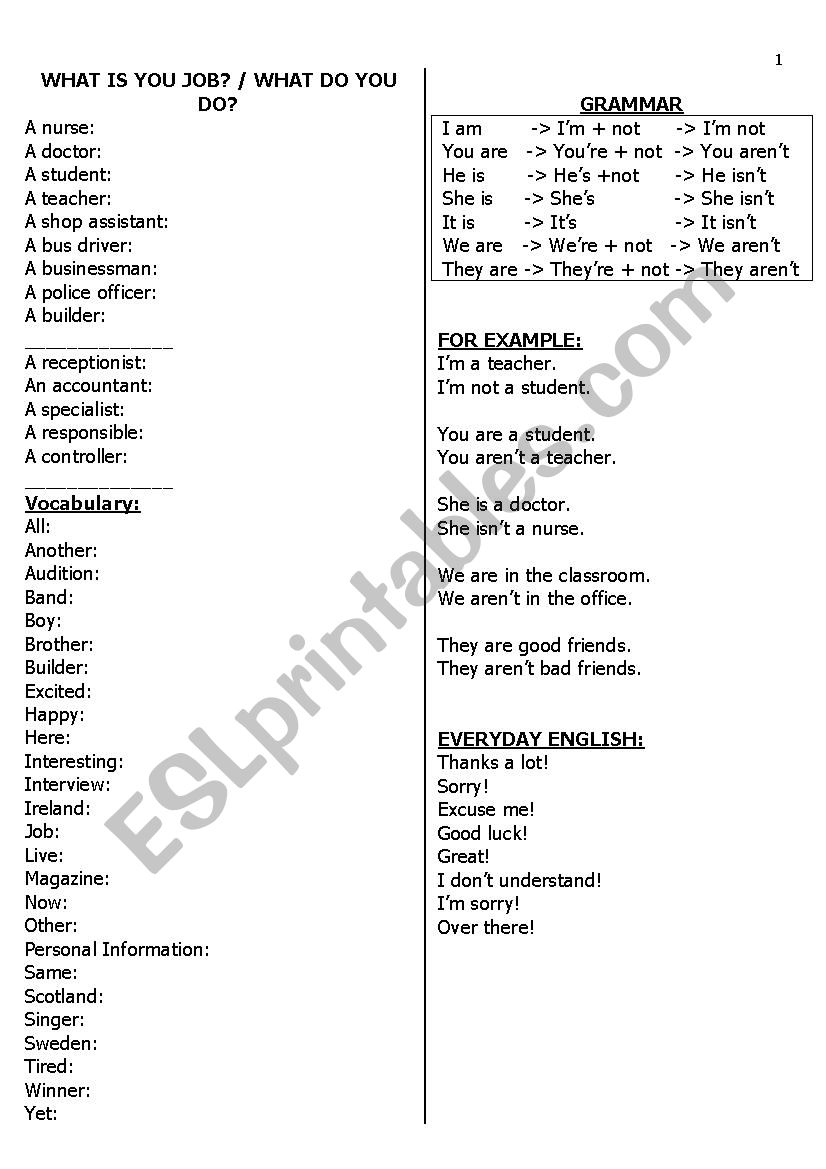 The Present Simple Tense - job names