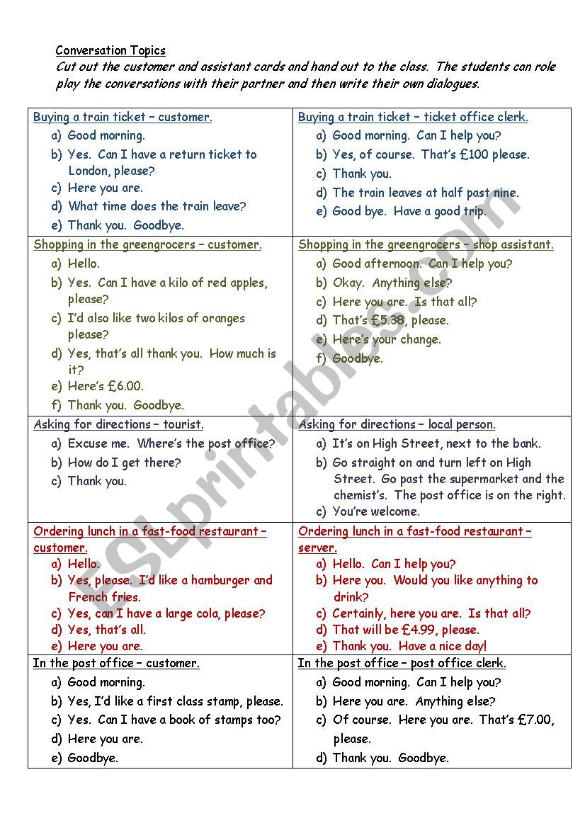 Conversation Topics worksheet