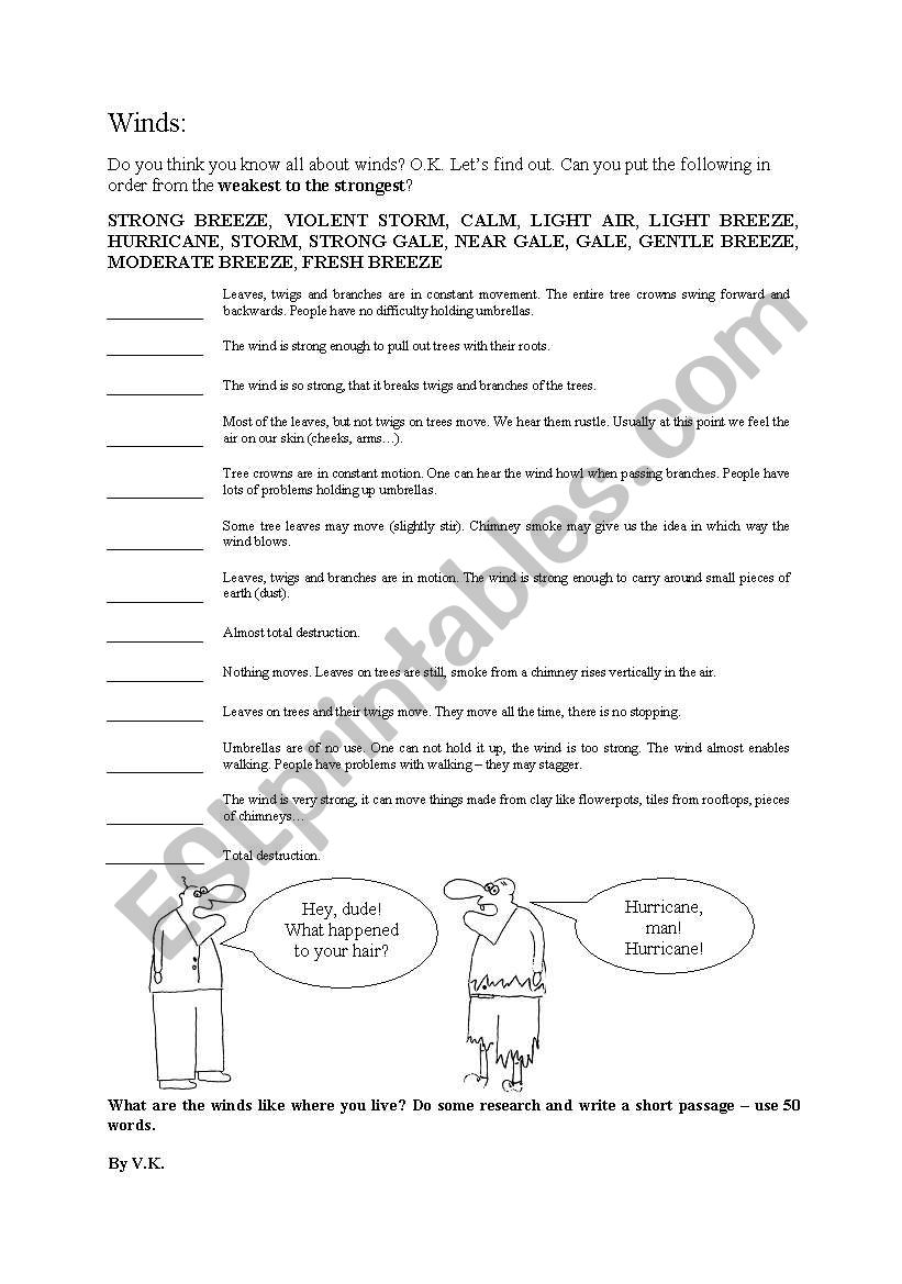 Winds  worksheet