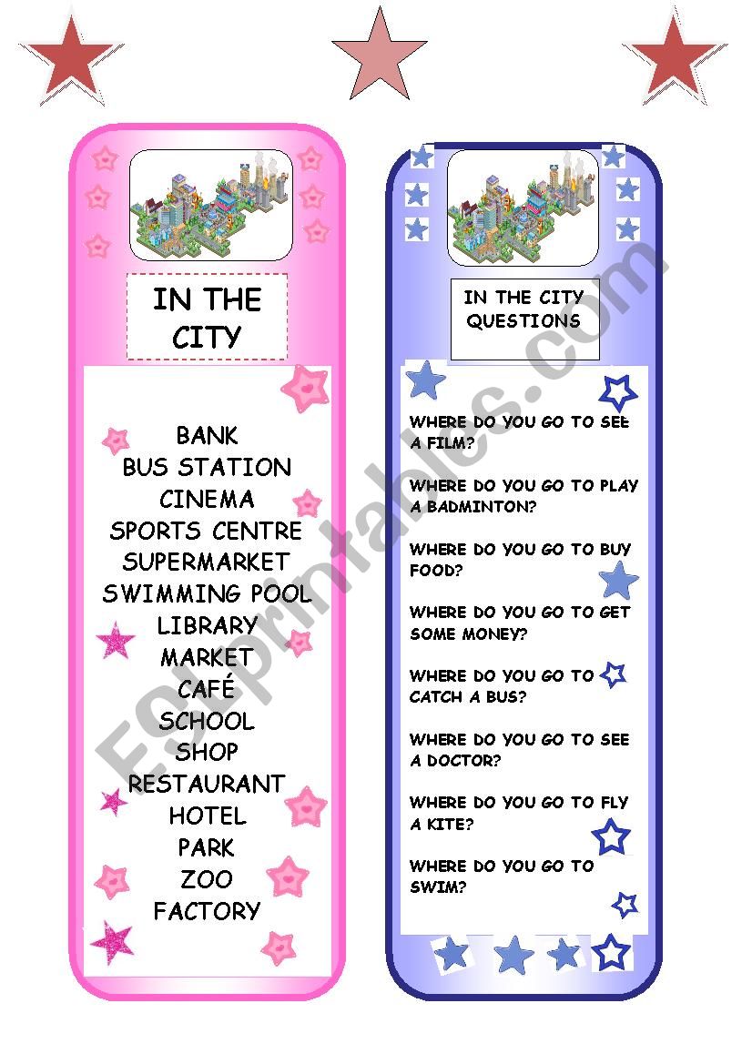 In the city bookmarks worksheet