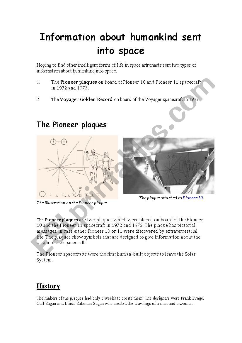 Information about humankind sent into space