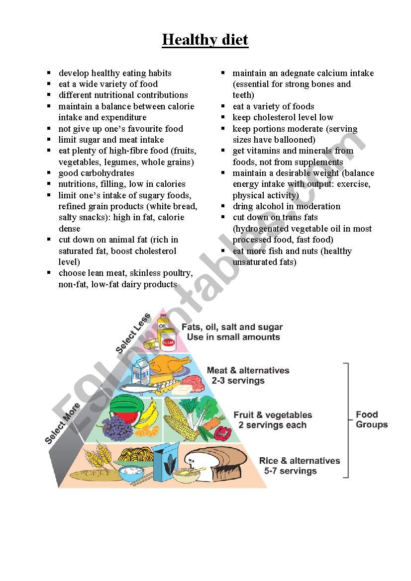 healthy diet worksheet