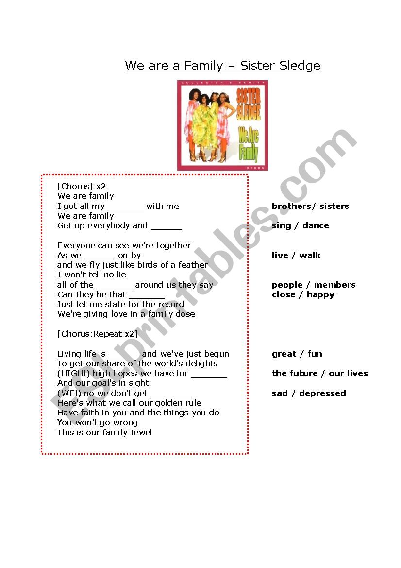 We are a family - song worksheet