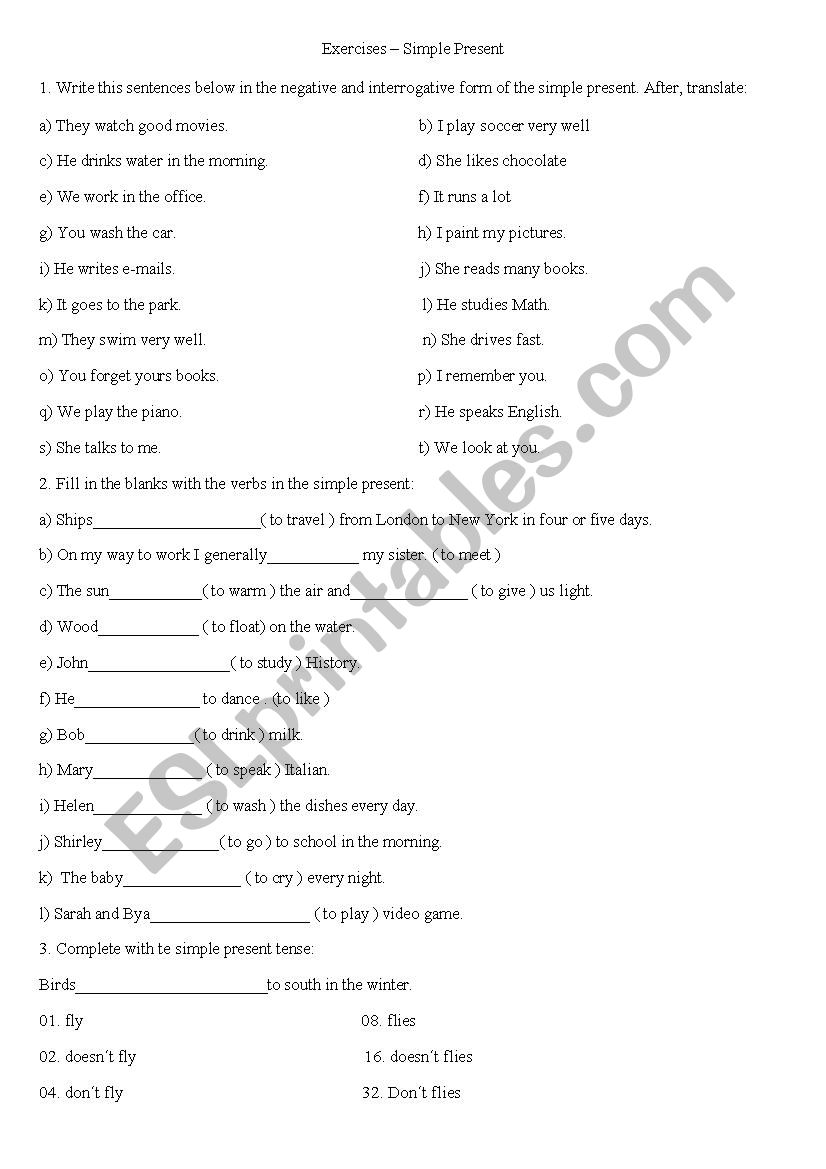 simple present activities worksheet