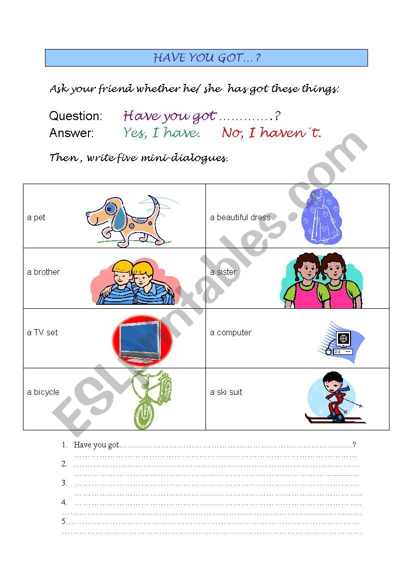 Have you got? worksheet