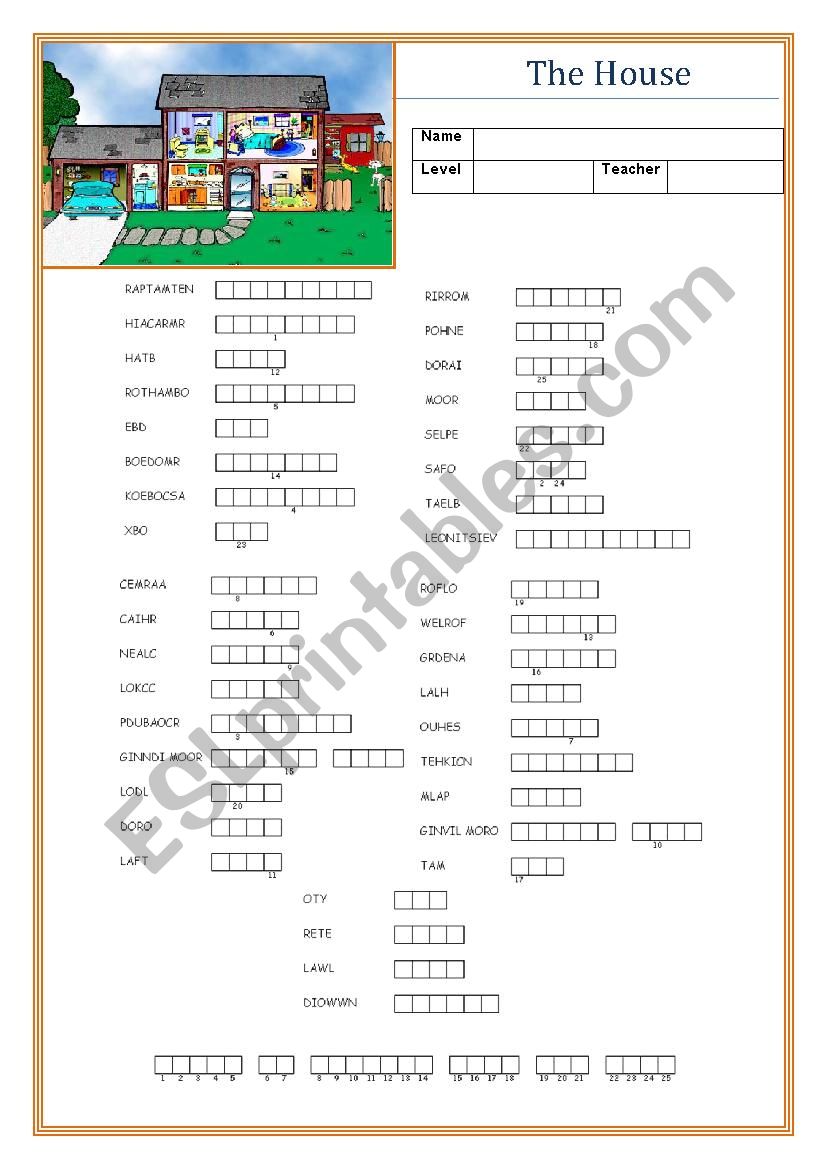 House Vocabulary for the Starters Exam