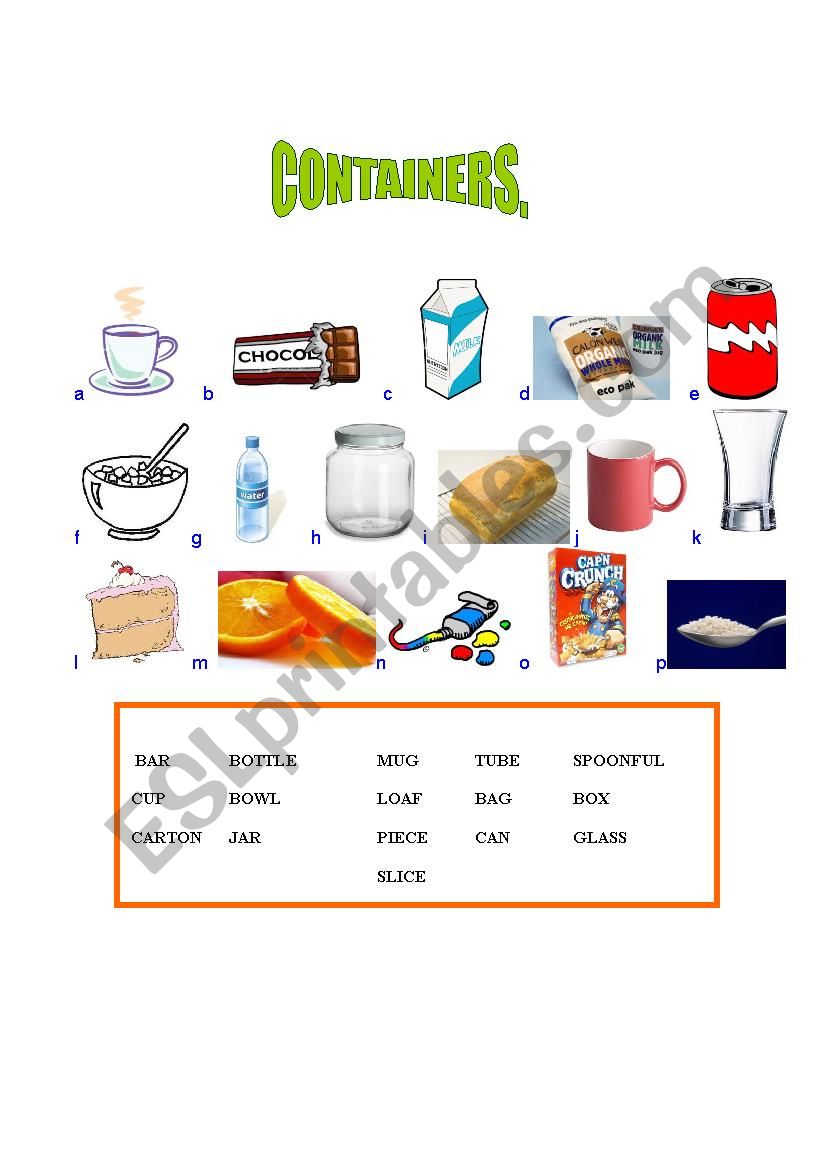 CONTAINERS worksheet