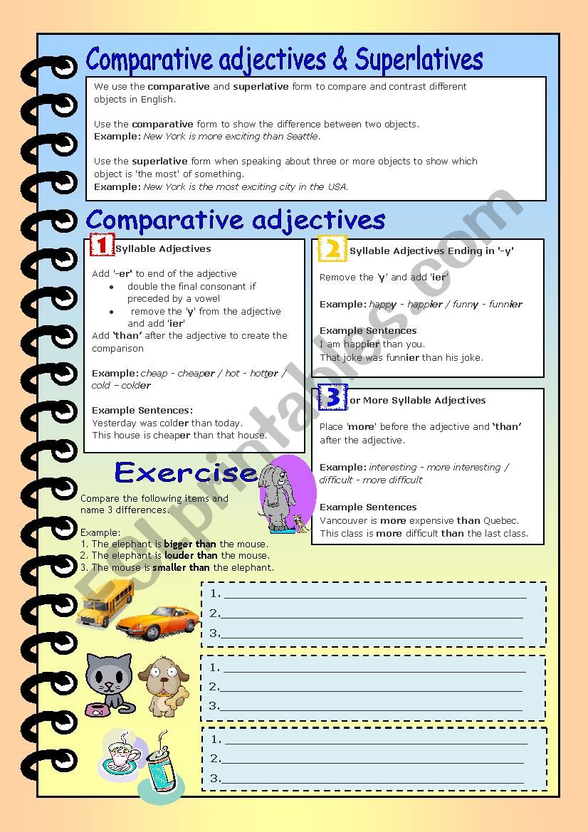 Theory and exercise - Comparative adjectives and superlatives