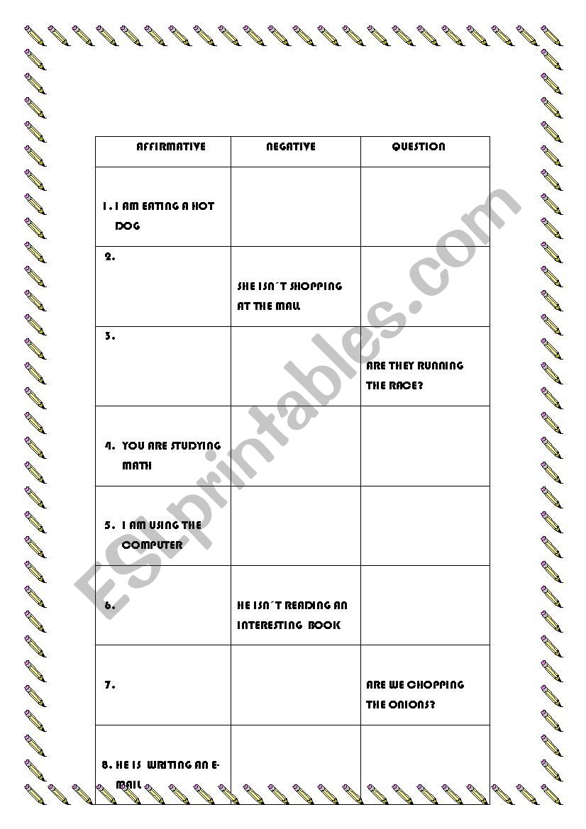 PRESENT CONTINUOUS worksheet