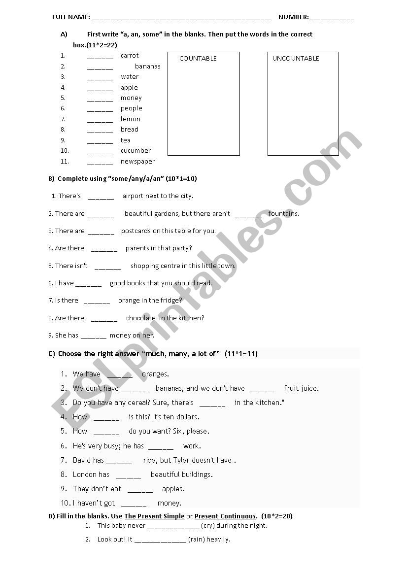 Elementary Quiz worksheet