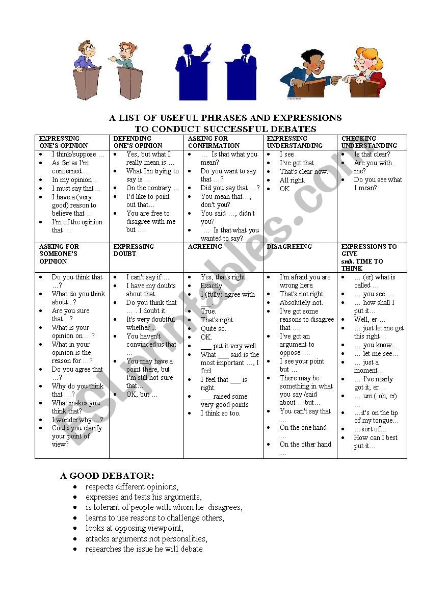 Phrases for debates worksheet