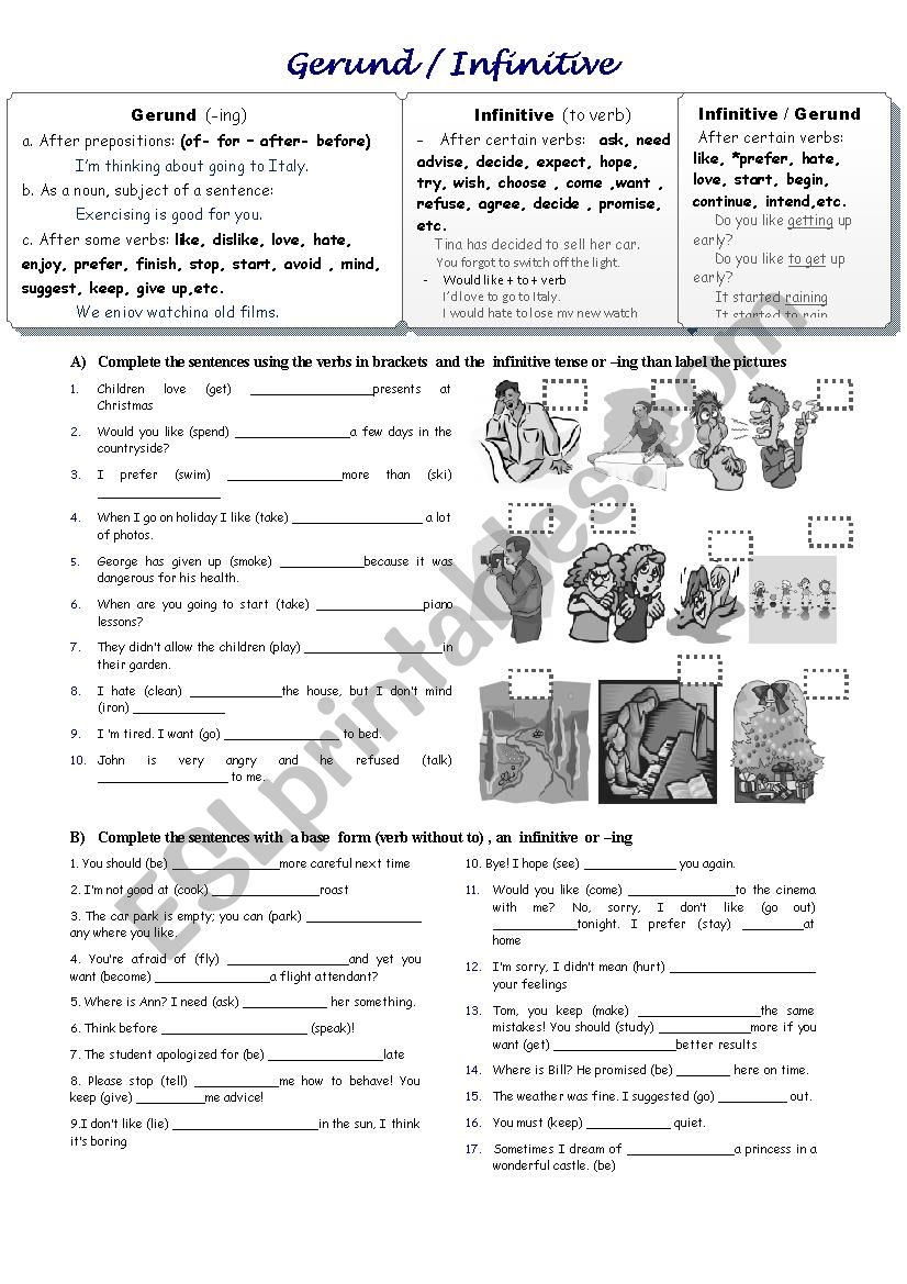 Gerund / infinitive worksheet