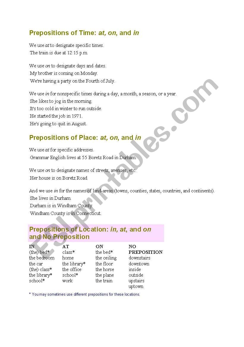 prepositions of time worksheet