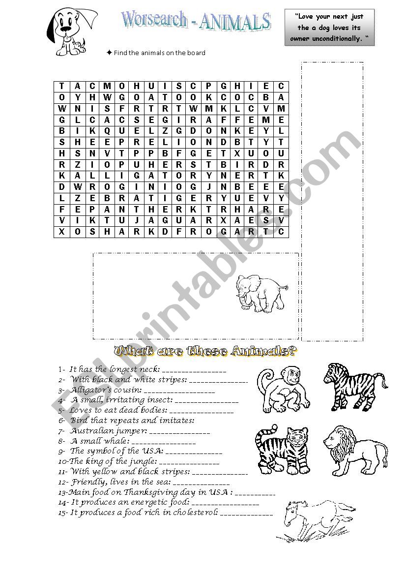 Wordsearch - Animals worksheet