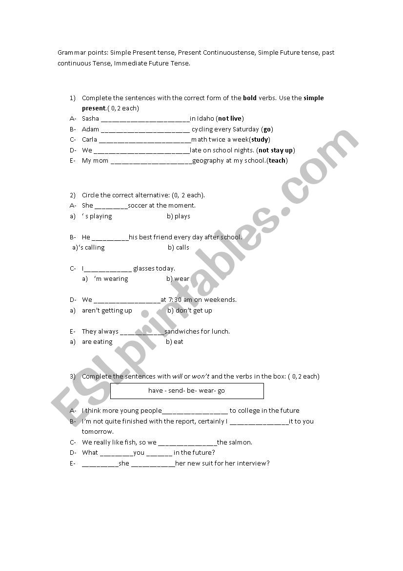 english test worksheet