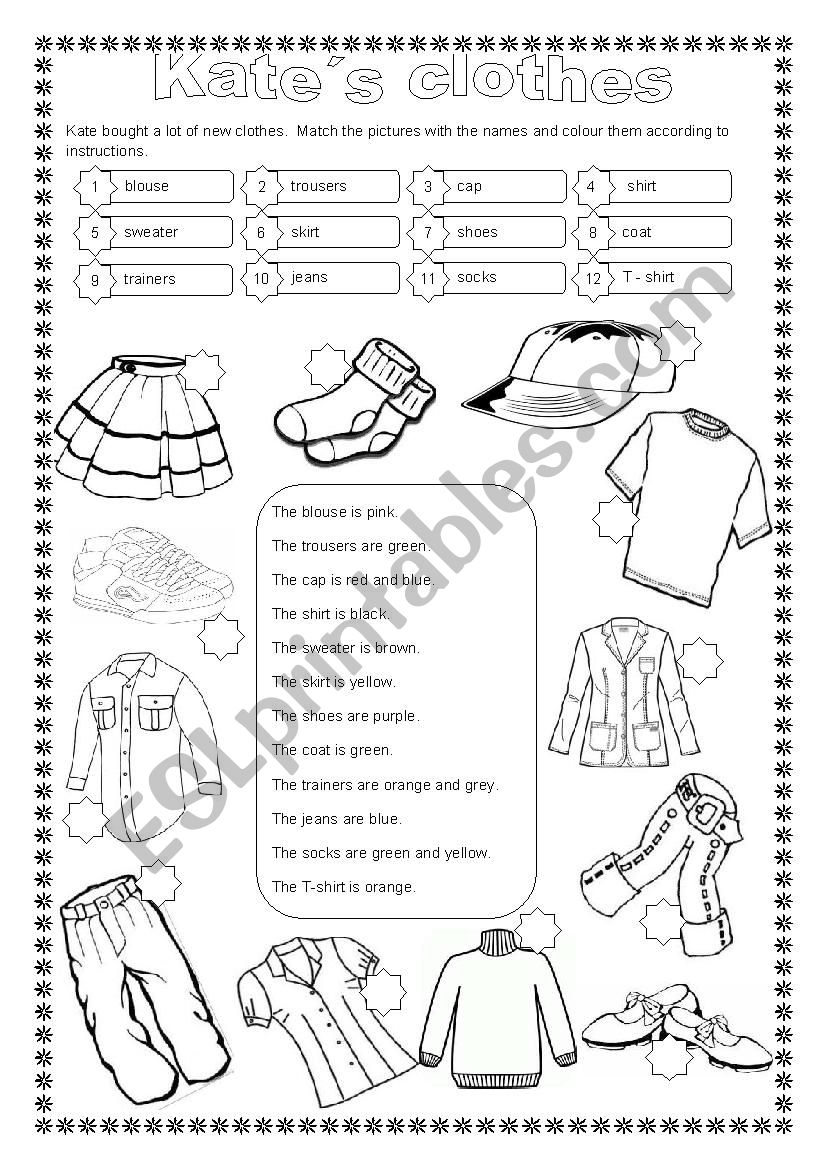 Kates clothes (editable) worksheet