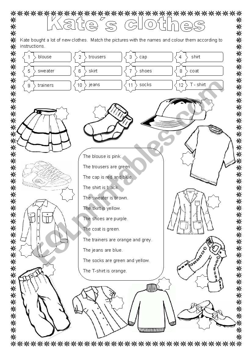 KateÂ´s clothes (editable) worksheet