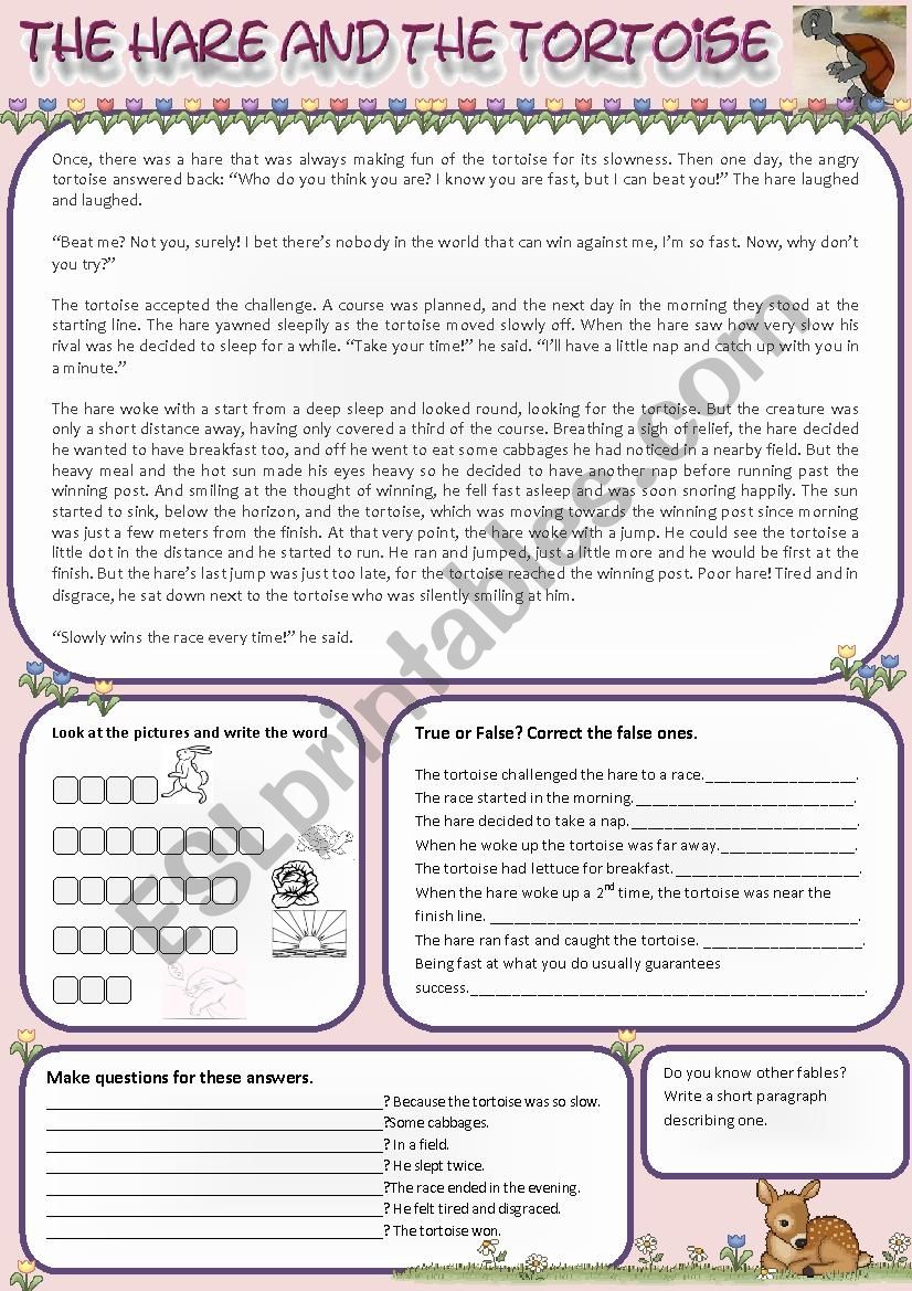 The Hare and the Tortoise worksheet