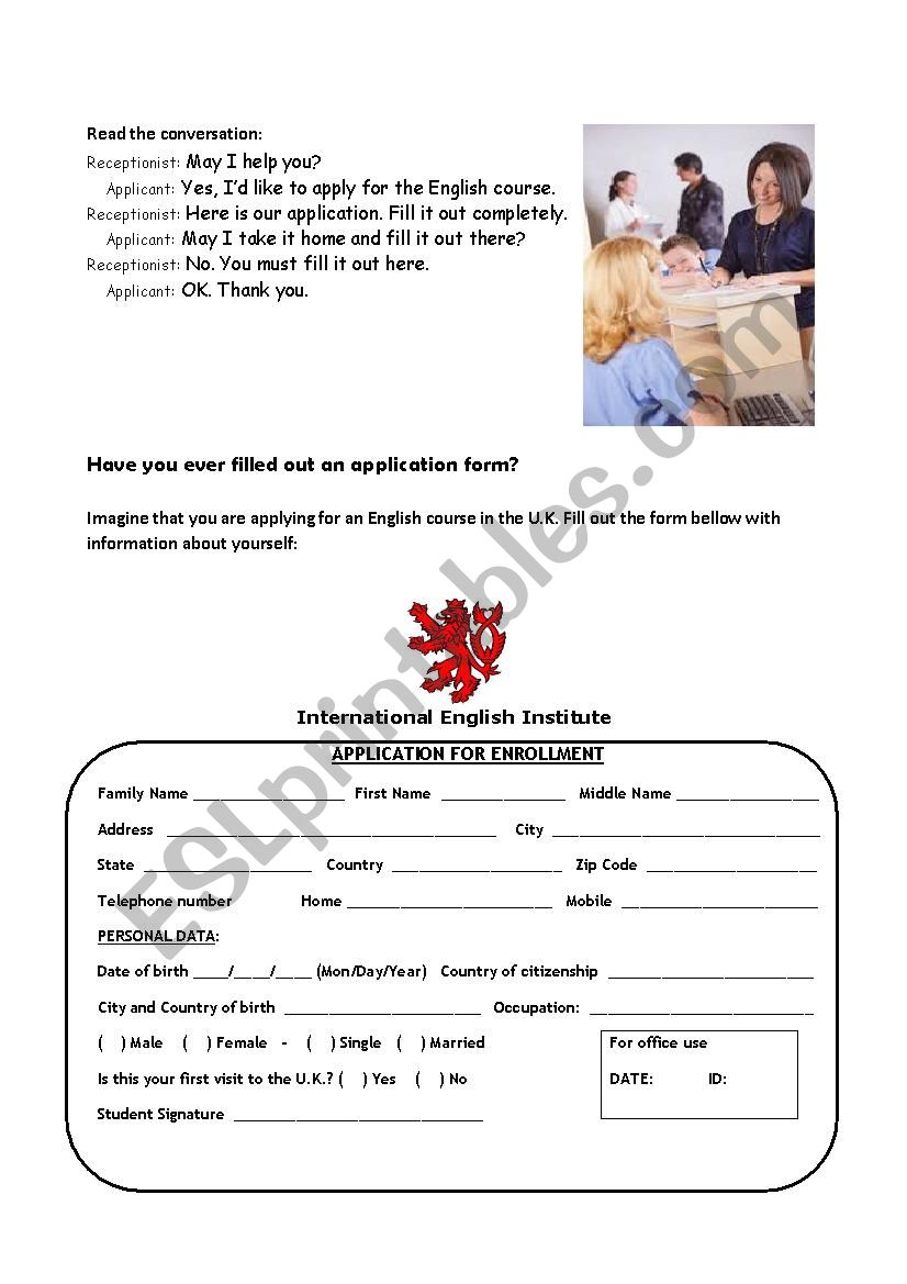 Filling out Forms worksheet