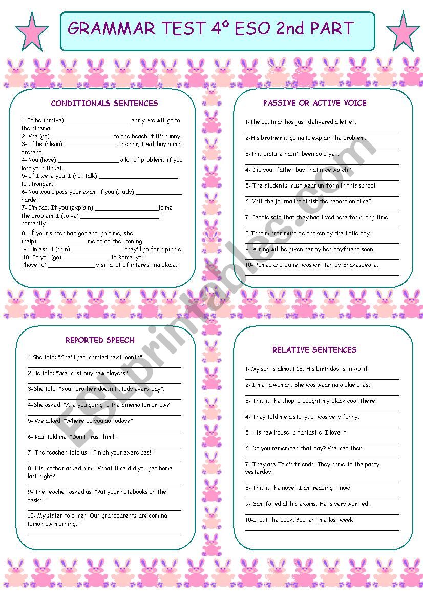 GRAMMAR TEST 4 ESO 2nd PART worksheet